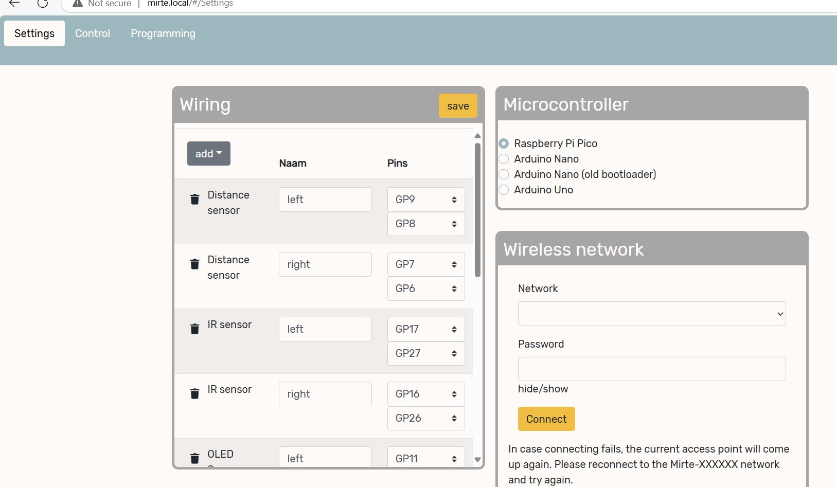 MIRTE robot web GUI